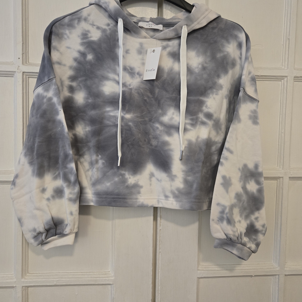 Elodie Gray Tie-Dye Crop Top Hoodie